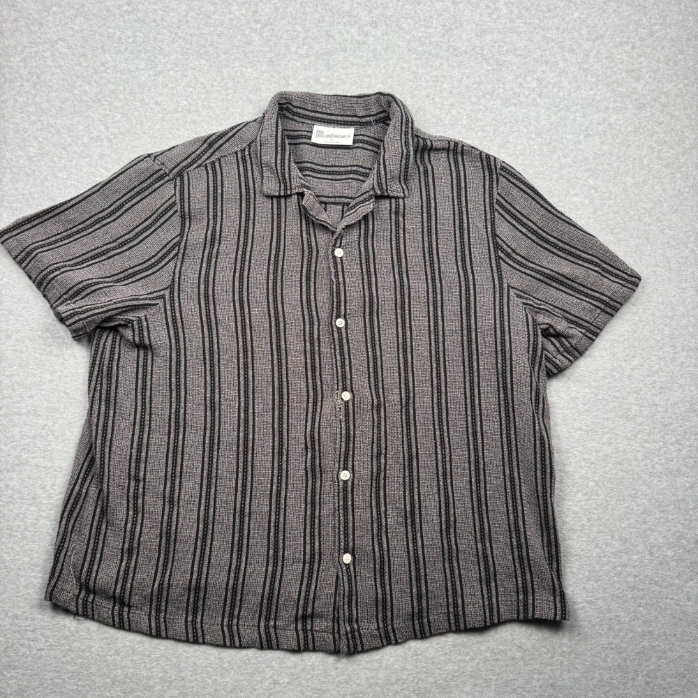 No Boundaries shirt Mens 3XL Black Grey Striped Short Sleeve Button up textured